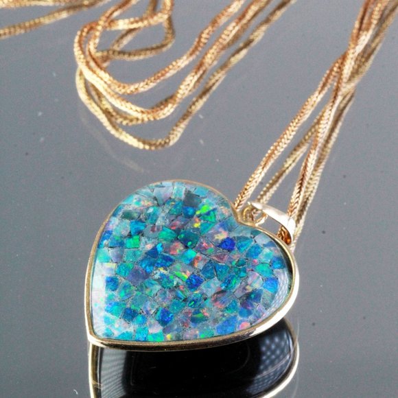 Massive 14k Gold Opal Triplet Onyx Heart Valentine Necklace - Picture 6 of 15